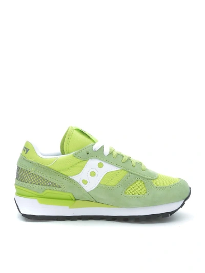 Shop Saucony Sneakers  Shadow In Suede E Tessuto Retinato Verde Lime
