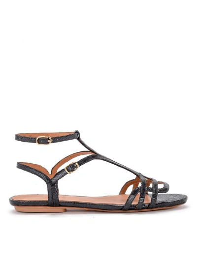 Shop Chie Mihara Yael Dark Grey Laminated Leather Sandal In Grigio
