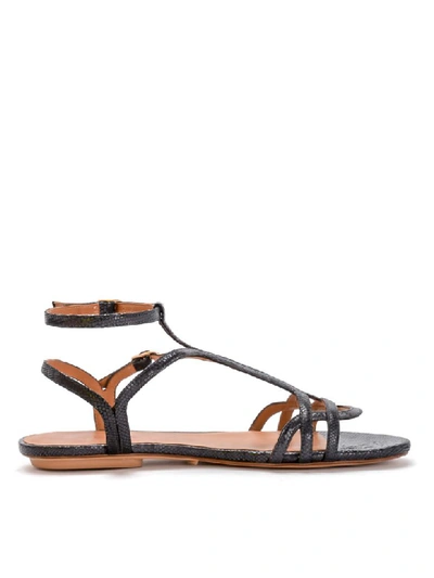 Shop Chie Mihara Yael Dark Grey Laminated Leather Sandal In Grigio