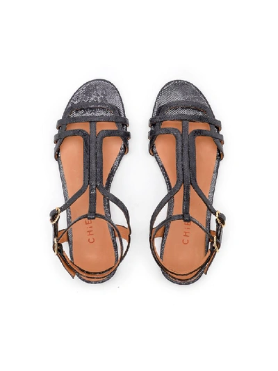 Shop Chie Mihara Yael Dark Grey Laminated Leather Sandal In Grigio