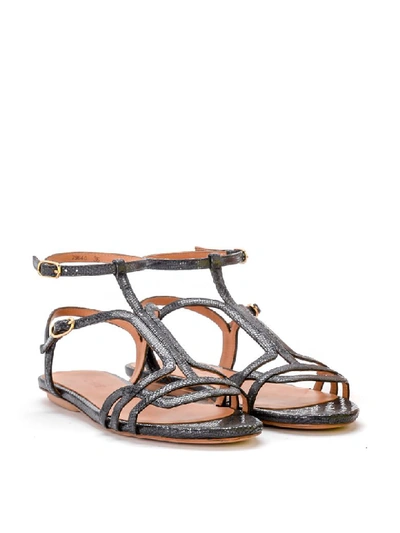 Shop Chie Mihara Yael Dark Grey Laminated Leather Sandal In Grigio