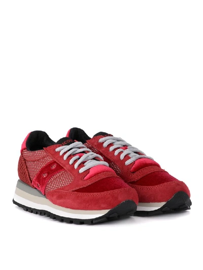 Shop Saucony Jazz Triple Red Suede And Velvet Sneaker In Rosso