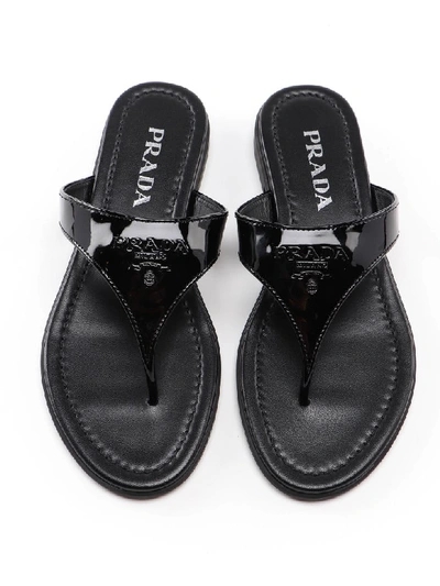 Shop Prada Thong Sandal Patent In Nero