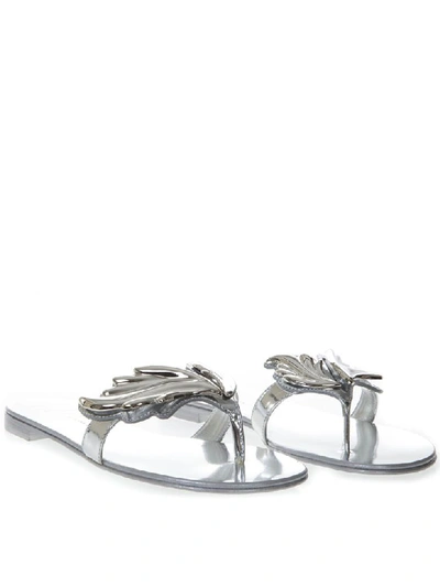 Shop Giuseppe Zanotti Silver Leather Flat Sandals