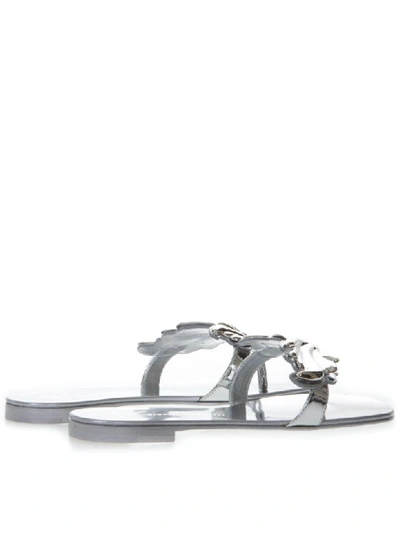 Shop Giuseppe Zanotti Silver Leather Flat Sandals