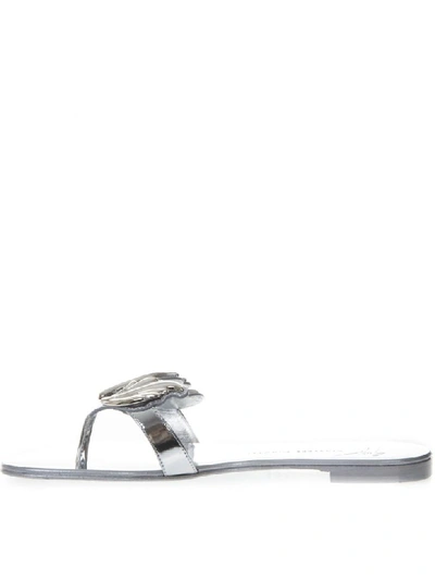 Shop Giuseppe Zanotti Silver Leather Flat Sandals