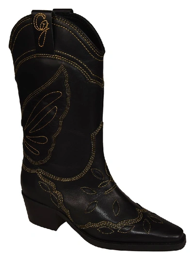 Shop Ganni Embroidered Boots In Nero