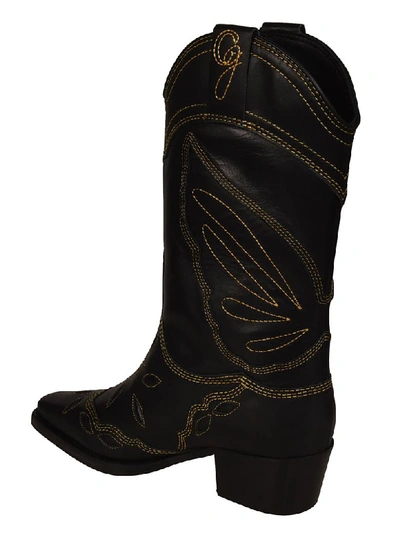 Shop Ganni Embroidered Boots In Nero