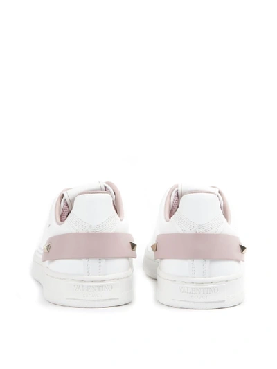 Shop Valentino White And Pink Leather Vlogo Sneakers In White/pink