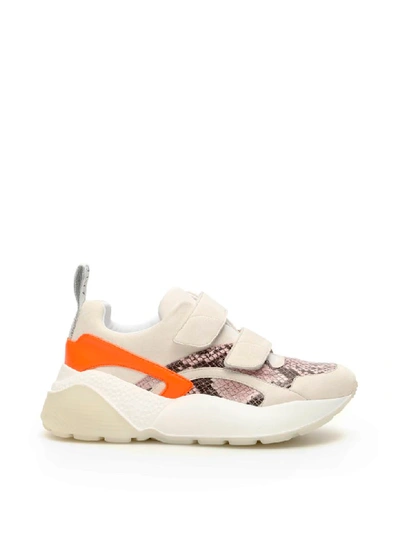 Stella Mccartney Python Effect Eclypse Touch Strap Sneakers In White Sorbet Ma (beige)