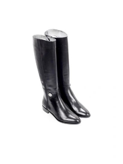 Shop Emporio Armani Black Leather High Boot In Nero (black)