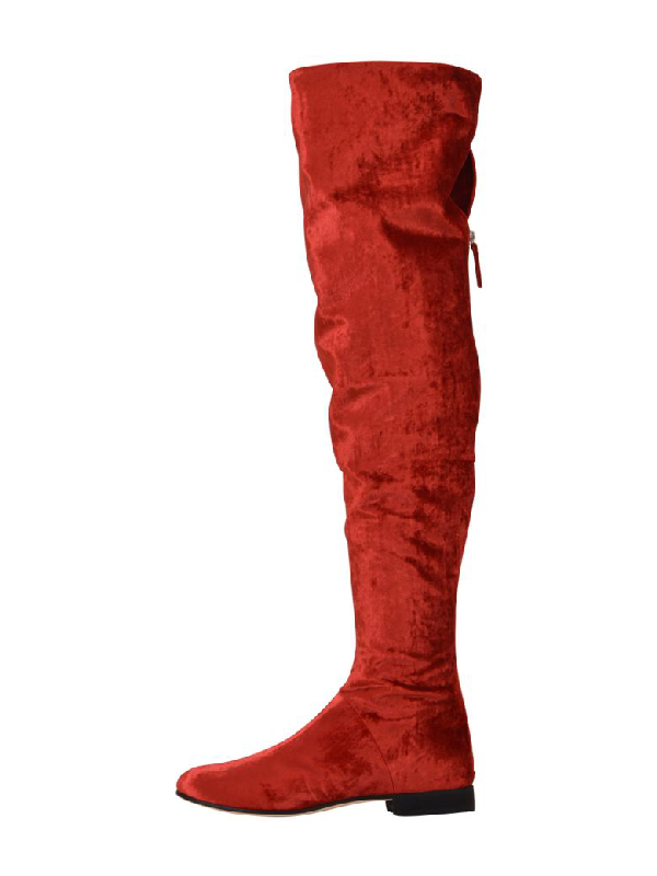 red velvet knee high boots