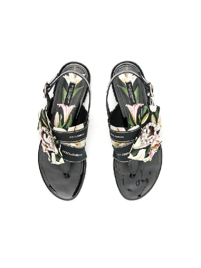 Shop Dolce & Gabbana Patent Sandals With Bow In Gigli Fdo Nero (black)