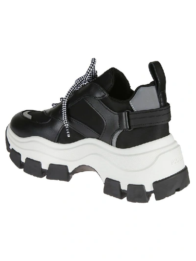 Shop Prada Logo Platform Sneakers In White/black