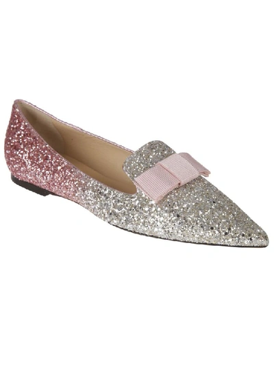 Shop Jimmy Choo Gala Ballerinas In Platinum/flamingo