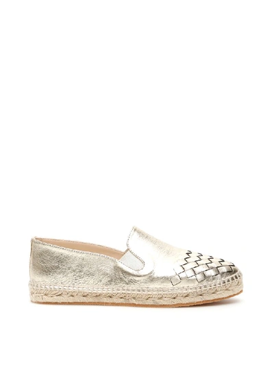 Shop Bottega Veneta Woven Leather Espadrilles In Platinum (metallic)