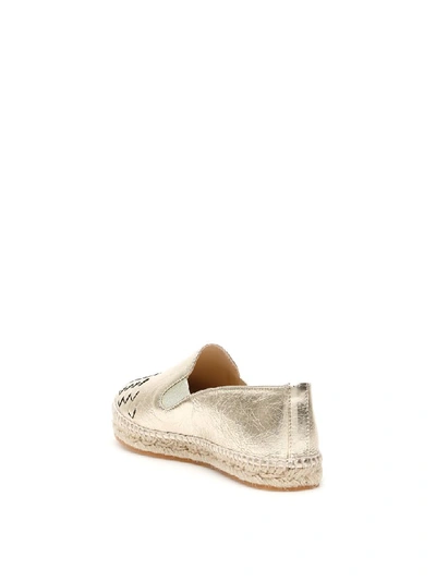 Shop Bottega Veneta Woven Leather Espadrilles In Platinum (metallic)