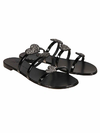 Shop Giuseppe Zanotti Heart Strap Sandals In Nero