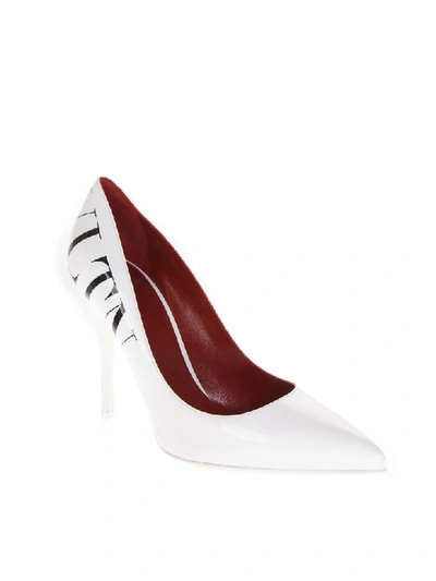 Shop Valentino White Leather Pumps With Vltn Logo In White/black