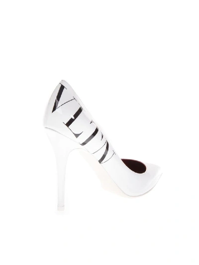 Shop Valentino White Leather Pumps With Vltn Logo In White/black