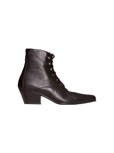 Shop Saint Laurent Susan Laced Ankle Boots In Leather In Nero