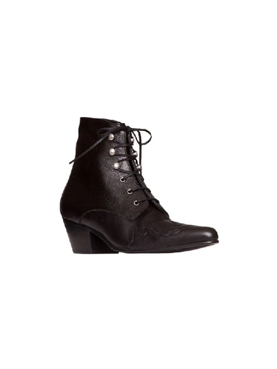 Shop Saint Laurent Susan Laced Ankle Boots In Leather In Nero