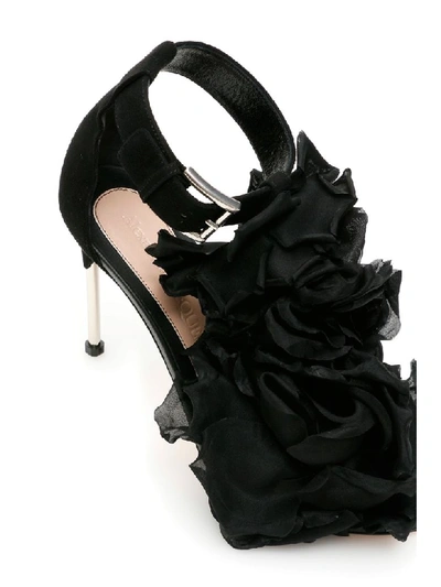 Shop Alexander Mcqueen Roses Sandals In Black Silver (black)