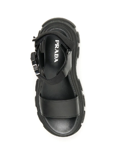 Shop Prada Leather And Fabric Sandals In Nero (black)