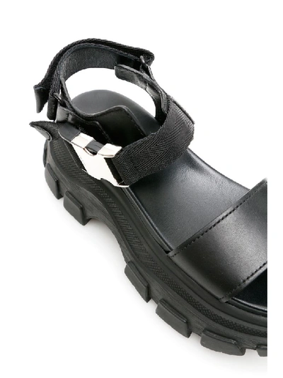 Shop Prada Leather And Fabric Sandals In Nero (black)