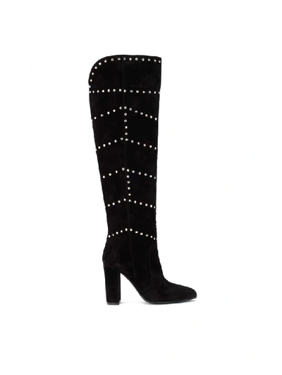 Shop Via Roma 15 Boot In Black Suede With Studs In Nero