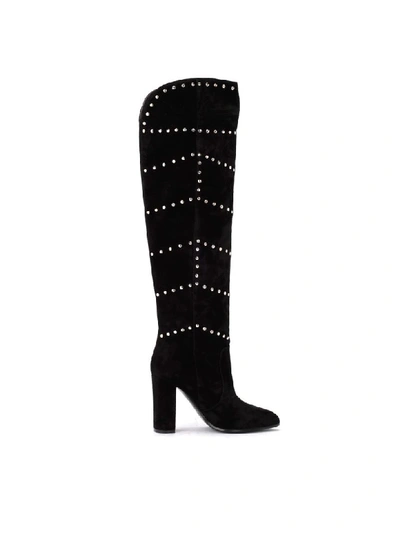 Shop Via Roma 15 Boot In Black Suede With Studs In Nero
