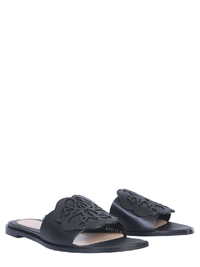 Shop Alexander Mcqueen Leather Sandals In Nero