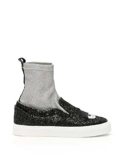 Shop Chiara Ferragni Flirting Sock Sneakers In Black Silver (silver)