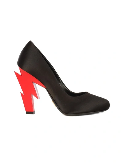 Shop Prada Thunder Heel Satin/decollete Raso Fulmine Tacco In Black Red