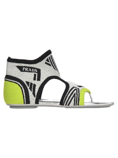 Shop Prada Socks Ankle Sandals In Green +black + Silver