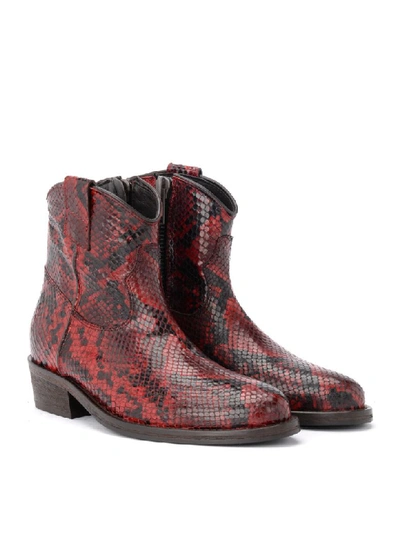 Shop Via Roma 15 Texan Ankle Boot In Red Python Print Leather In Rosso