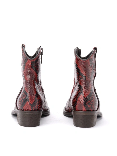 Shop Via Roma 15 Texan Ankle Boot In Red Python Print Leather In Rosso