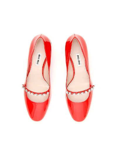 Shop Miu Miu Mary Jane Pumps With Stars In Lacca (red)