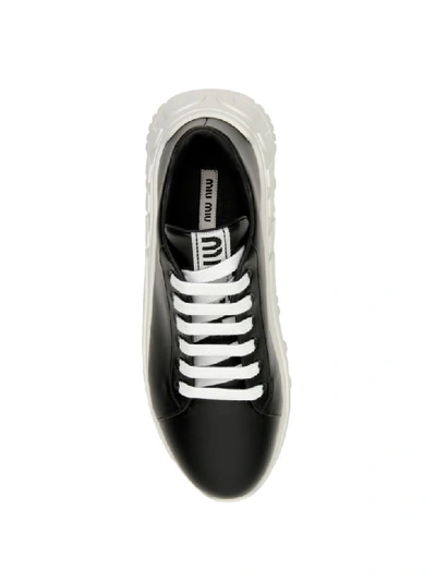 Shop Miu Miu Crystal Miu Logo Sneakers In Nero (black)