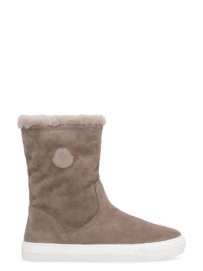 Shop Moncler Arabelle Suede Knee High Boots In Mud