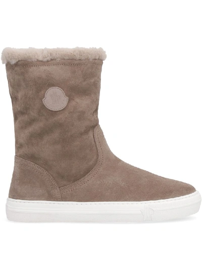 Shop Moncler Arabelle Suede Knee High Boots In Mud