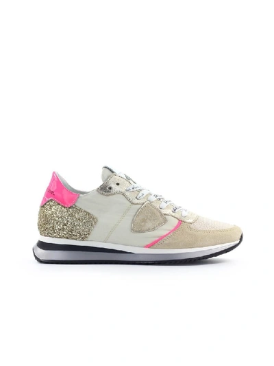 Shop Philippe Model Trpx Mondial Glitter White Fuchsia Sneaker In Array (white)