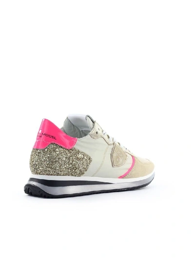 Shop Philippe Model Trpx Mondial Glitter White Fuchsia Sneaker In Array (white)