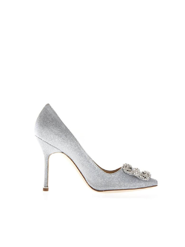 Manolo Blahnik 105mm Hangisi Notturno Lurex Pumps, Silver | ModeSens