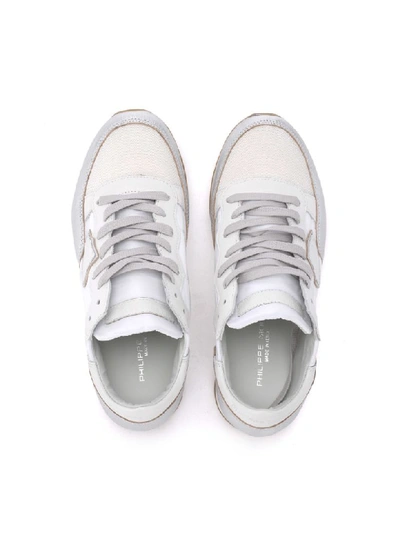 Shop Philippe Model Tropez White And Silver Fabric And Leather Sneaker In Bianco