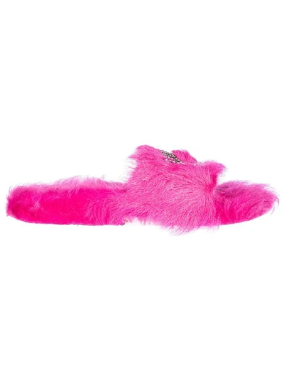 Shop Chiara Ferragni Logomania Fur Slides In Fucsia