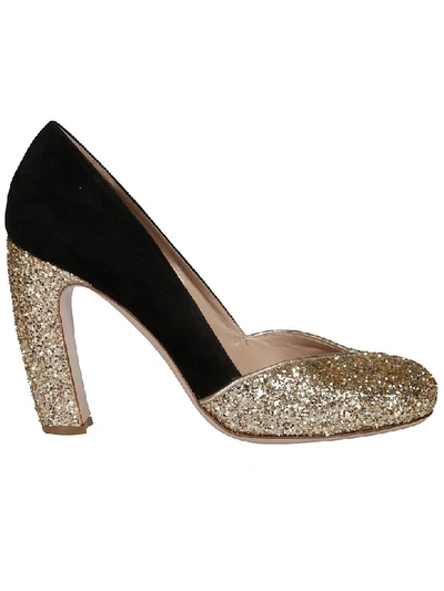 Shop Miu Miu Glitter Pumps In Pyrite/black