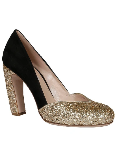 Shop Miu Miu Glitter Pumps In Pyrite/black