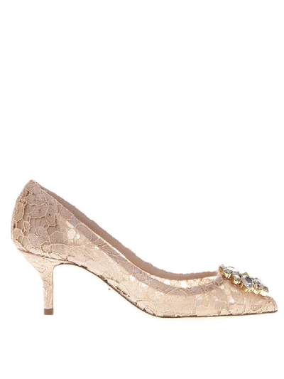 Shop Dolce & Gabbana 60mm Bellucci Lace &amp; Swarovski Pumps In Apricot