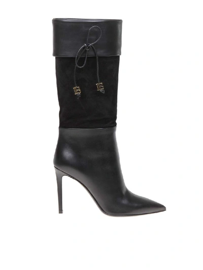 Shop Balmain Mina Boot In Leather And Suede Color Black In Noir